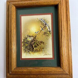 Vintage Artist Andres Orpinas Art Print Birds Wood frame